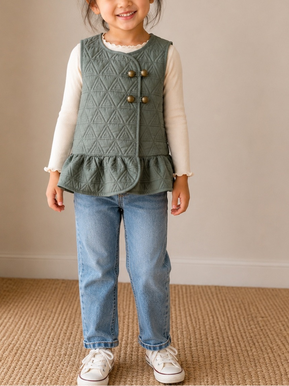 MAX STUDIO Girls Quilted Peplum Vest Olive Green Size 4T